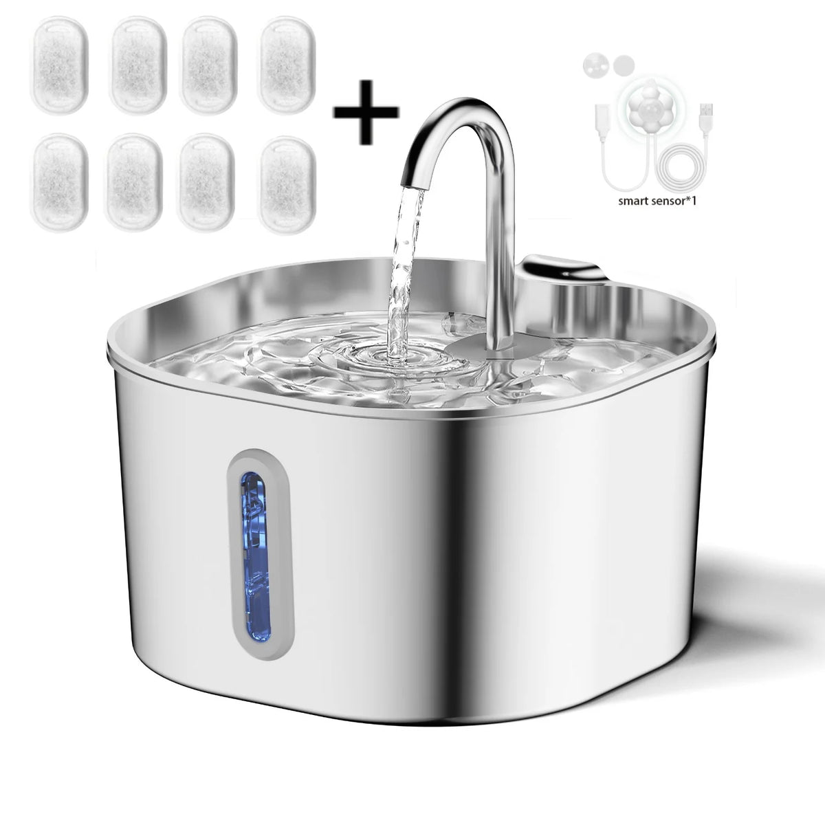 Fuente de Agua de Acero Inoxidable para Gatos, 2.2L con Filtro