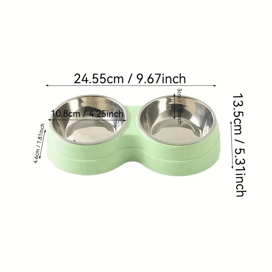 Comedero Doble de Acero Inoxidable para Perros y Gatos