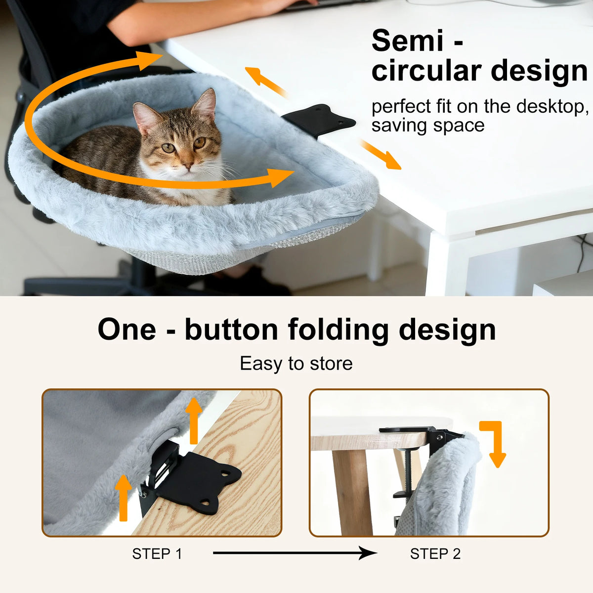 Cama de Escritorio para Gatos, Plegable con Un Clic