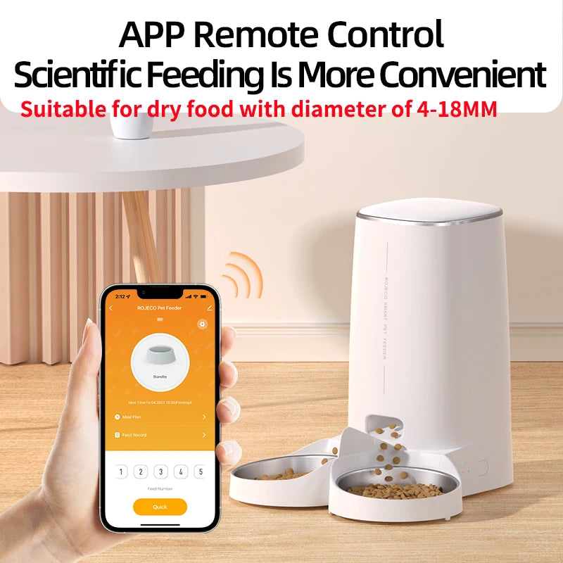 Comedero Automático WiFi ROJECO para Gatos, Control Remoto