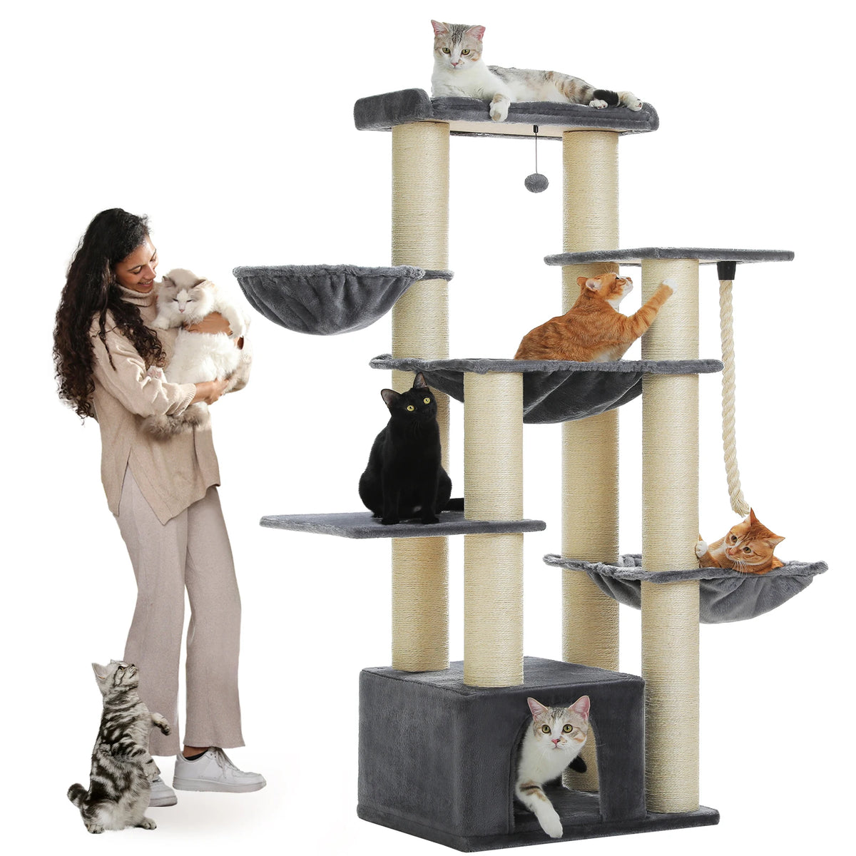 Rascador XL para Gatos Grandes con Hamaca, 170 cm