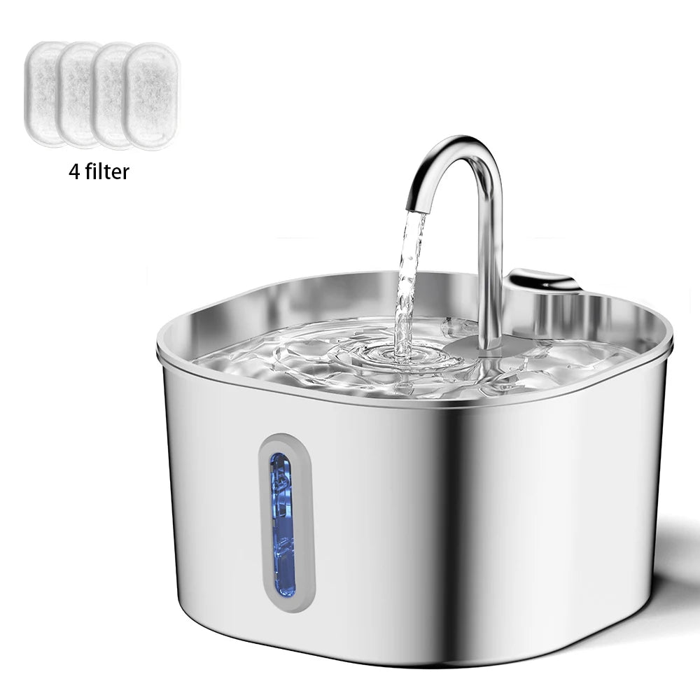 Fuente de Agua de Acero Inoxidable para Gatos, 2.2L con Filtro