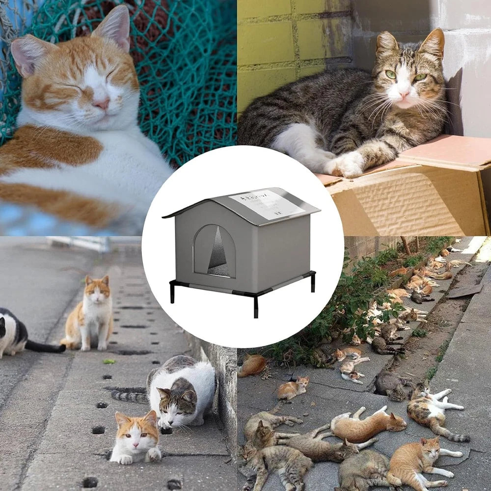 Caseta Impermeable Plegable para Gatos de Exterior