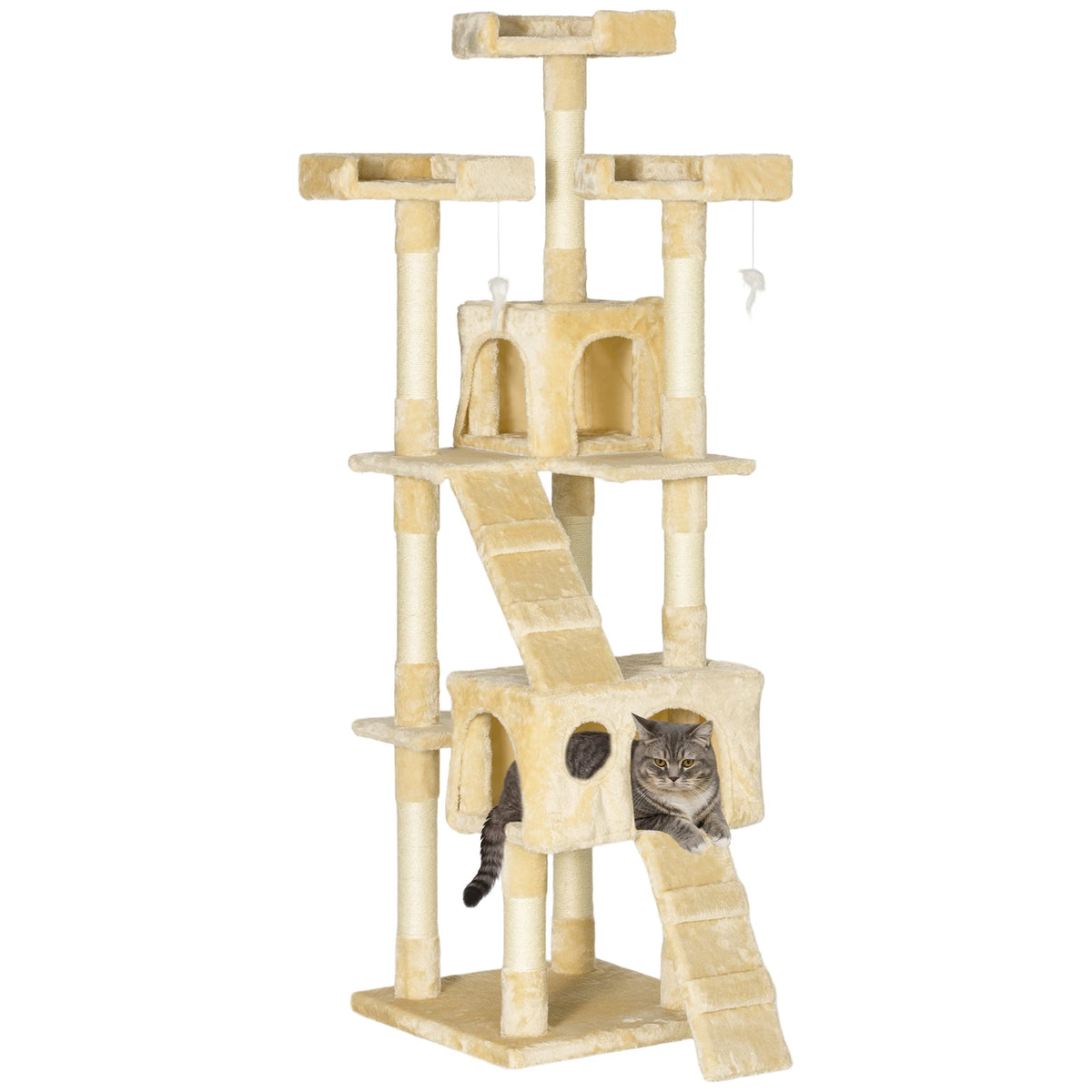 PawHut Árbol Rascador para Gatos Grande 49x49x173 cm con Múltiples Niveles