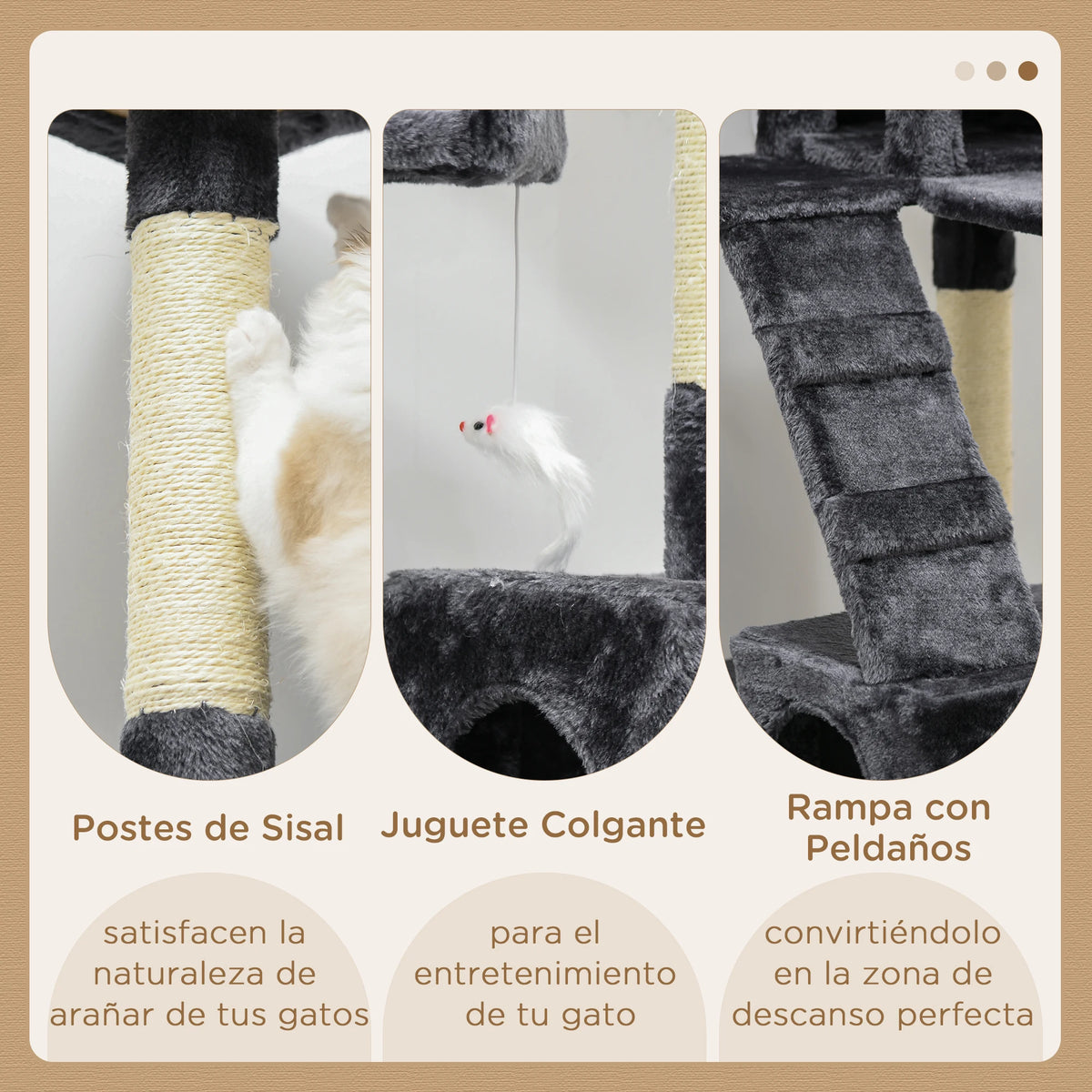 PawHut Árbol Rascador para Gatos Grande 49x49x173 cm con Múltiples Niveles