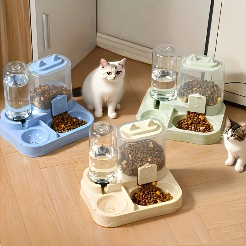 Comedero Automático 2 en 1 para Gatos, Sin Pilas