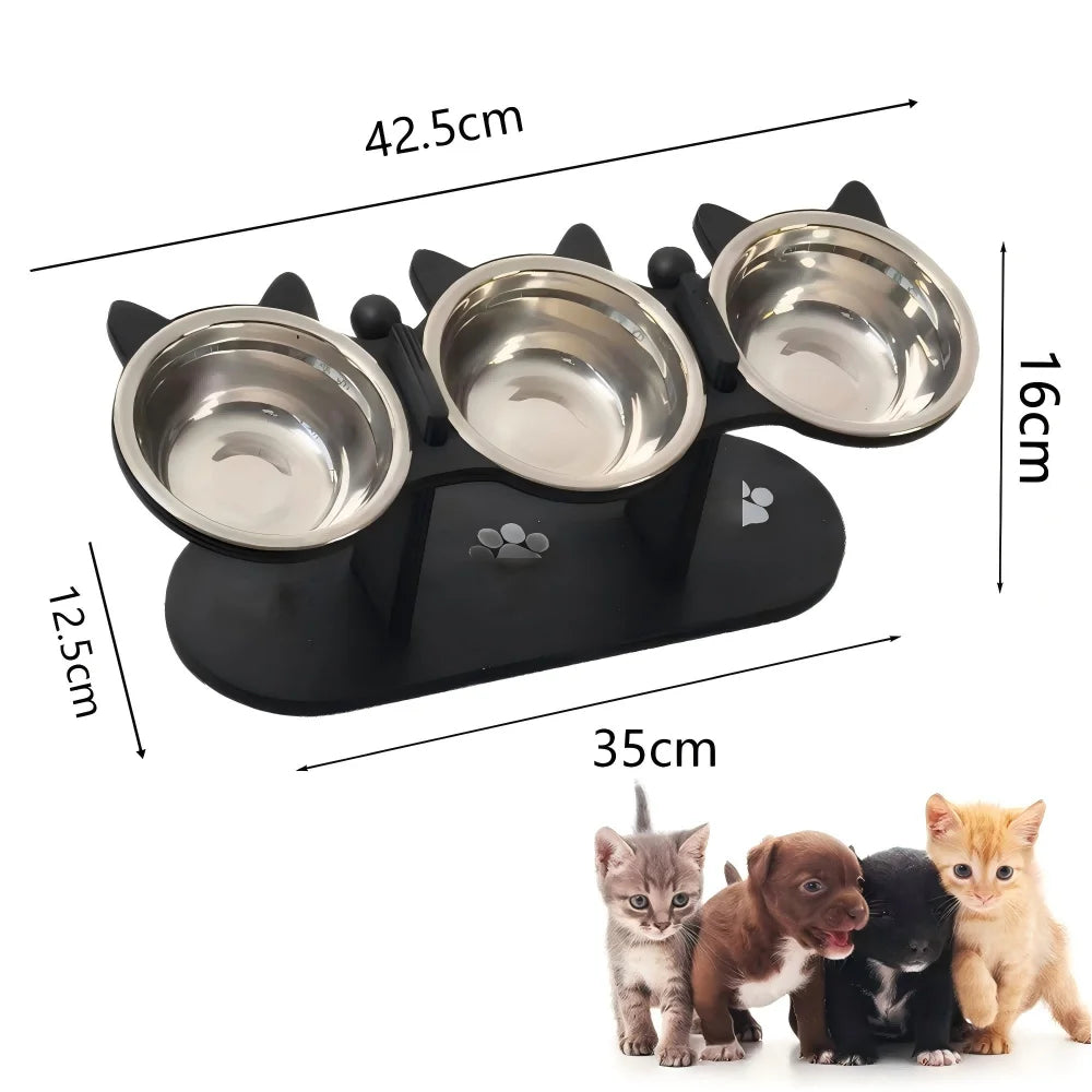Comedero Elevado para Gatos con Soporte de Madera, Inclinacion 15°