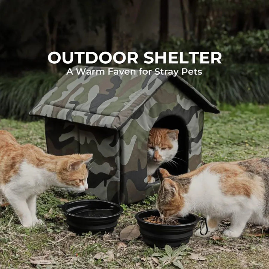 Caseta Plegable de Exterior para Gatos, Resistente al Frío