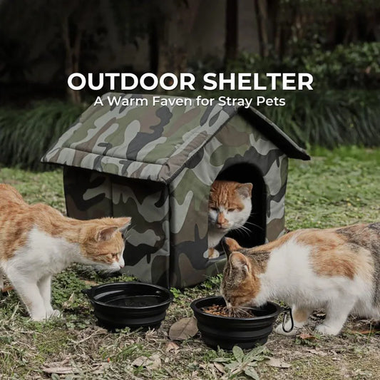 Caseta Plegable de Exterior para Gatos, Resistente al Frío
