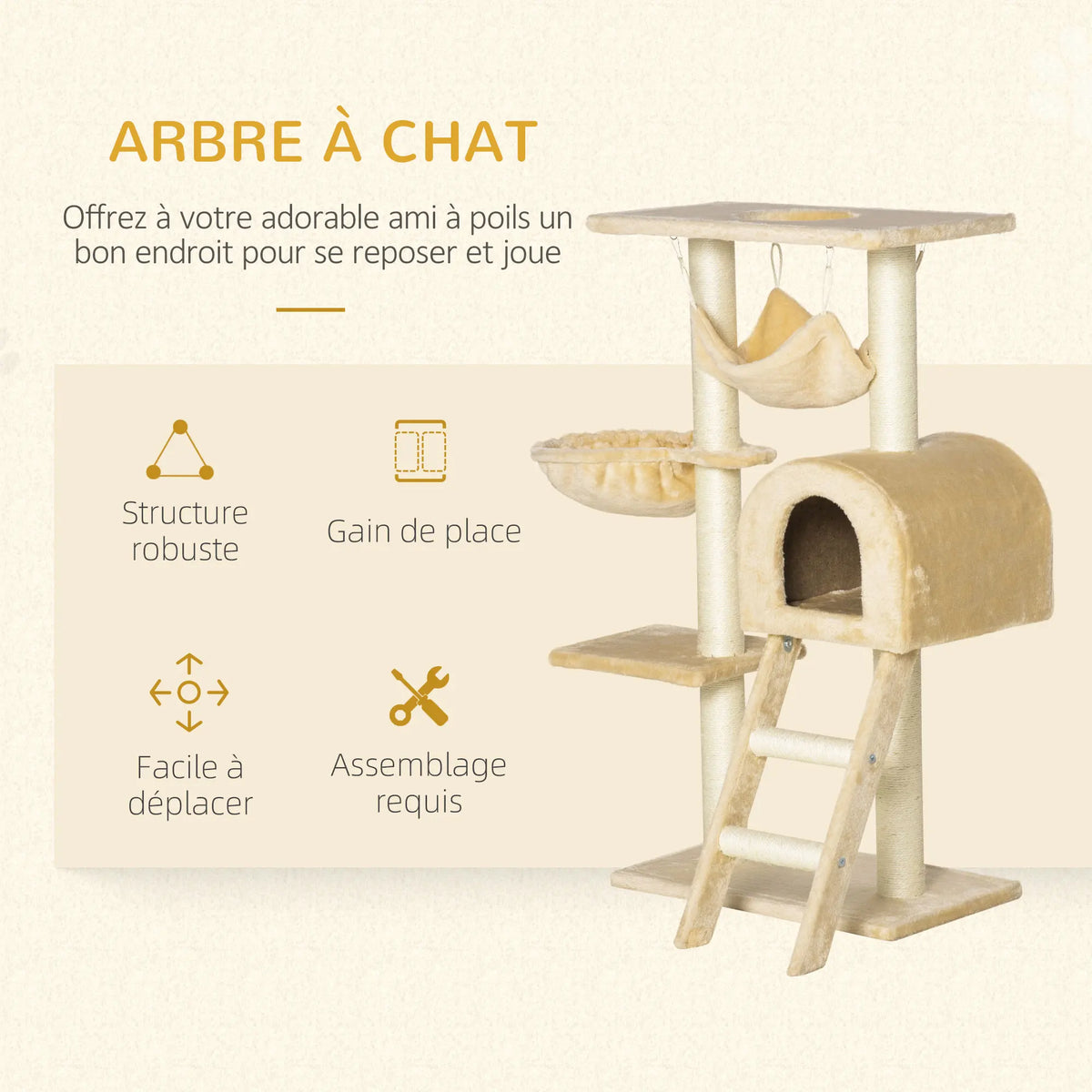 Rascador PawHut para Gatos, 98 cm, Multinivel con Caseta y Hamaca