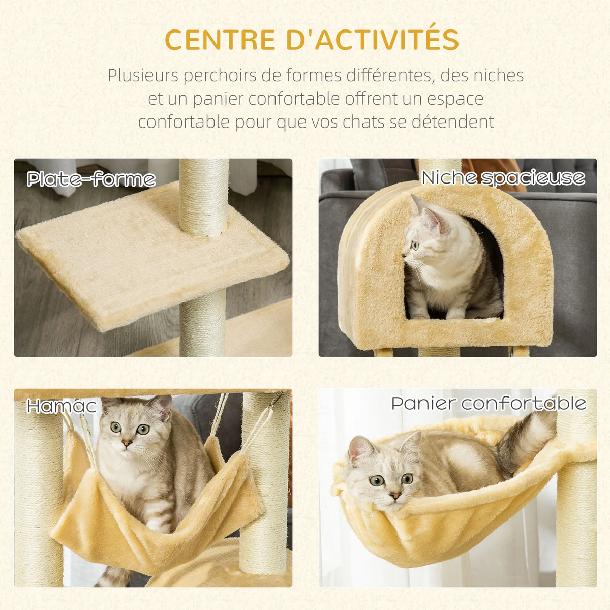 Rascador PawHut para Gatos, 98 cm, Multinivel con Caseta y Hamaca