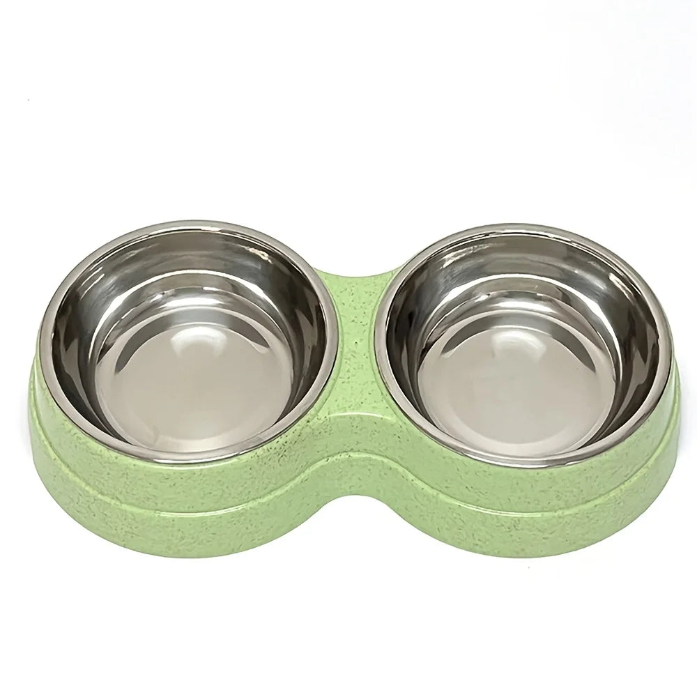 Comedero Doble de Acero Inoxidable para Perros y Gatos