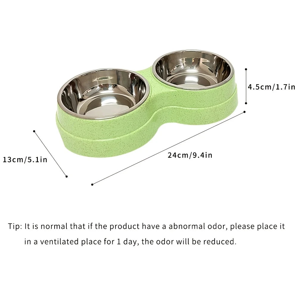 Comedero Doble de Acero Inoxidable para Perros y Gatos